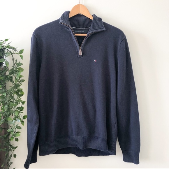 Tommy Hilfiger Quarter Zip Knit Navy Sweater - Picture 1 of 6
